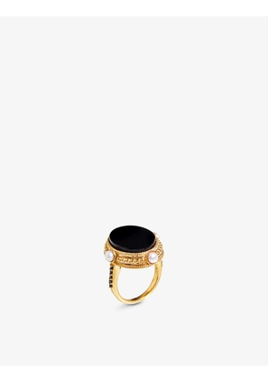 Harris Reed x Missoma recycled 18ct yellow gold-plated brass, black onyx and white pearl signet ring
