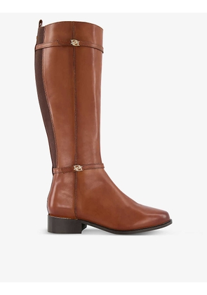 Tap double-buckle knee-high leather riding boots