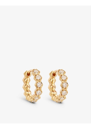 Deco 18ct yellow gold-plated vermeil sterling silver and white sapphire hoop earrings