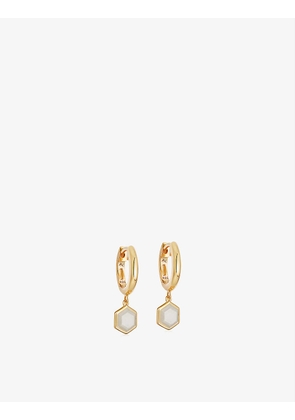 Deco 18ct yellow gold-plated vermeil sterling-silver and moonstone hoop earrings