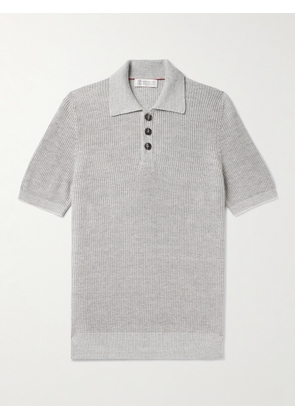 Brunello Cucinelli - Ribbed Cotton and Linen-Blend Polo Shirt - Men - Gray - IT 46