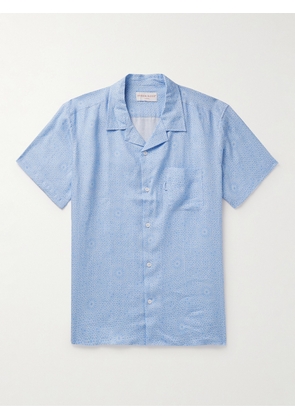 Derek Rose - Milan 23 Camp-Collar Printed Linen Shirt - Men - Blue - S