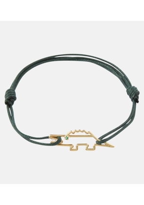 Aliita Crocodile 9kt yellow gold cord bracelet with emerald