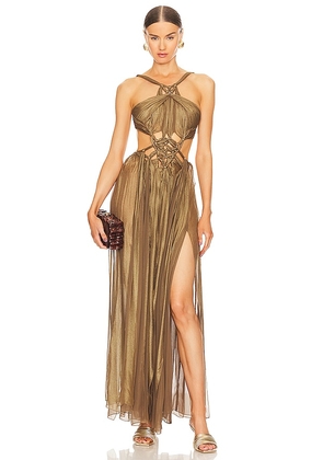 Cult Gaia Alexa Halter Gown in Metallic Gold. Size S, M, L.