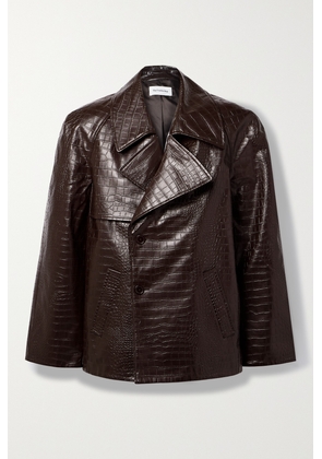 The Frankie Shop - Jackie Oversized Croc-effect Faux Leather Coat - Brown - x small,small,medium,large,x large