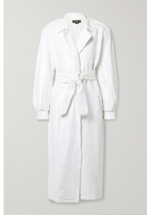 PatBO - Belted Sequined Crepe Trench Coat - White - x small,small,medium,large,x large