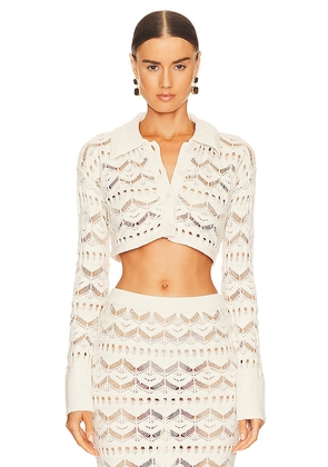 L'Academie Talmai Pointelle Cropped Cardigan in Ivory. Size M, S.
