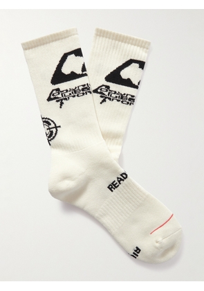 READYMADE - Embroidered Ribbed Cotton-Blend Socks - Men - Neutrals