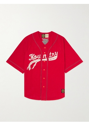 KAPITAL - Oversized Logo-Appliquéd Cotton-Jersey Baseball Shirt - Men - Red - 3