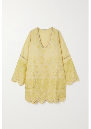 Vita Kin - Pippa Embroidered Linen Mini Dress - Yellow - x small,small,medium,large