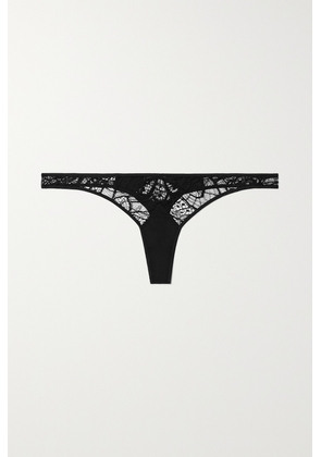 Kiki de Montparnasse - Coquette Cotton-blend Lace And Stretch-silk Thong - Black - x small,small,medium,large,x large
