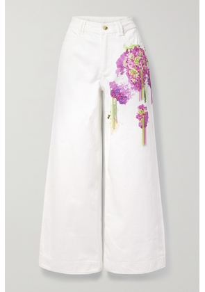 Aje - Embellished Floral-print High-rise Wide-leg Jeans - White - UK 4,UK 6,UK 8,UK 10,UK 12,UK 14,UK 16