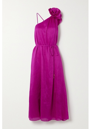 Aje - Quintessa Asymmetric Appliquéd Linen And Silk-blend Midi Dress - Purple - UK 4,UK 6,UK 8,UK 10,UK 12,UK 14,UK 16