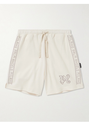Palm Angels - Wide-Leg Studded Cotton-Jersey Drawstring Shorts - Men - Neutrals - M