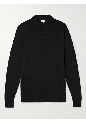 Sunspel - Slim-Fit Merino Wool Polo Shirt - Men - Black - S