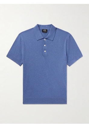 A.P.C. - Gregory Logo-Embroidered Cotton and Cashmere-Blend Polo Shirt - Men - Blue - S