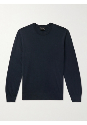 A.P.C. - Julio Logo-Embroidered Cotton and Cashmere-Blend Sweater - Men - Blue - XS
