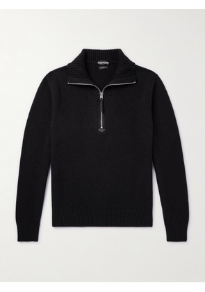 TOM FORD - Suede-Trimmed Wool-Blend Half-Zip Sweater - Men - Black - IT 44