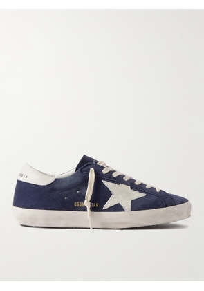 Golden Goose - Super-Star Distressed Leather-Trimmed Suede Sneakers - Men - Blue - EU 39