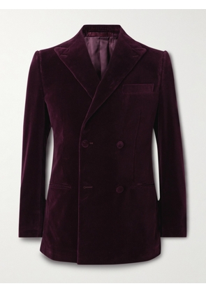 Kingsman - Double-Breasted Cotton-Velvet Tuxedo Jacket - Men - Burgundy - IT 46