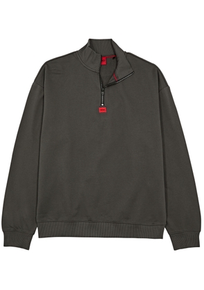 Hugo Logo Stretch-cotton Half-zip Sweatshirt - Dark Grey - XL