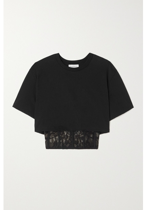Alexander McQueen - Cropped Layered Cotton-jersey And Embroidered Tulle T-shirt - Black - IT36,IT38,IT40,IT42,IT44,IT46,IT48