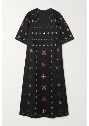 Vita Kin - Venezia Embroidered Linen Midi Dress - Black - x small,small,medium,large