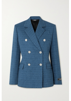 Versace - Double-breasted Metallic Cotton-blend Tweed Blazer - Blue - IT38