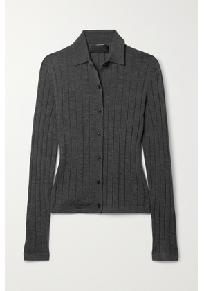 Nili Lotan - Alivia Ribbed Merino Wool And Silk-blend Cardigan - Gray - x small,small,medium,large