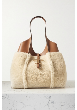 Tod's - Leather And Shearling Shoulder Bag - Cream - One size