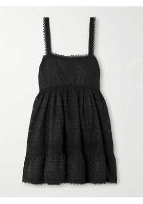 WAIMARI - + Net Sustain Canela Lace-trimmed Cotton-blend Mini Dress - Black - x small,small,medium,large,x large