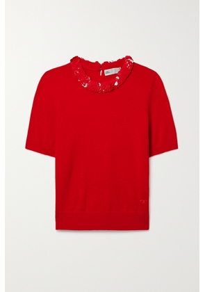 Tory Burch - Pailette-embellished Wool And Cashmere-blend Top - Red - x small,small,medium,large,x large