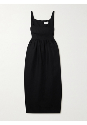 BONDI BORN - + Net Sustain Delphi Organic Linen Midi Dress - Black - x small,small,medium,large,x large