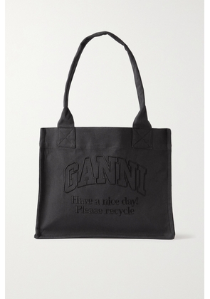 GANNI - + Net Sustain Easy Large Embroidered Recycled Cotton-canvas Tote - Black - One size