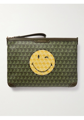 Anya Hindmarch - I Am A Plastic Bag Leather-trimmed Printed Recycled Coated-canvas Pouch - Green - One size