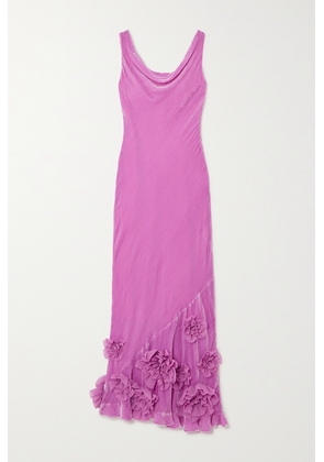 Saloni - Asher Draped Appliquéd Velvet Midi Dress - Pink - UK 4,UK 6,UK 8,UK 10,UK 12,UK 14,UK 16