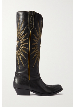 Golden Goose - Wish Star Embroidered Distressed Leather Cowboy Boots - Black - IT35,IT36,IT37,IT38,IT39,IT40,IT41