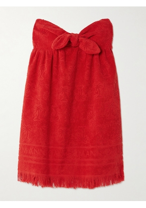 Zimmermann - Alight Strapless Bow-embellished Cotton-terry Jacquard Mini Dress - Red - 00,0,1,2,3,4