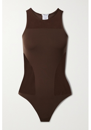 Wolford - + Net Sustain Mesh-paneled Stretch-jersey Bodysuit - Brown - x small,small,medium,large