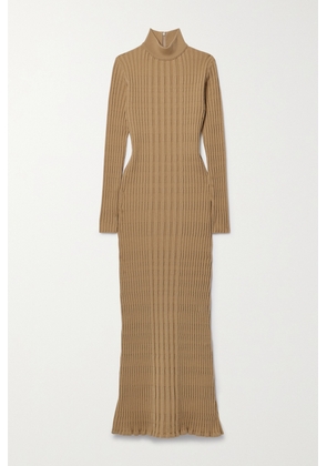 Tod's - Ribbed Wool-blend Turtleneck Maxi Dress - Neutrals - x small,small,medium,large