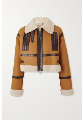 Tod's - Cropped Leather-trimmed Shearling Jacket - Brown - IT36,IT38,IT40,IT42,IT44
