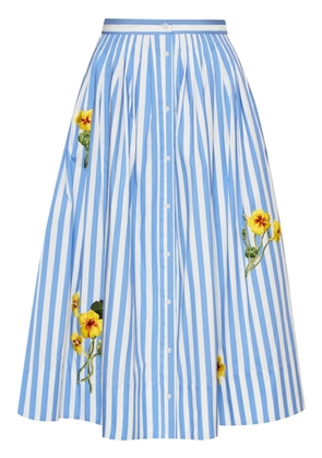 Oscar de la Renta Nasturtium floral-embroidered skirt - Blue