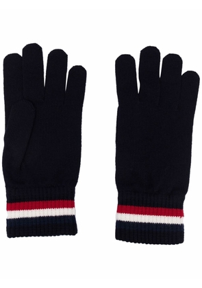 Moncler logo-stripe knit gloves - Blue