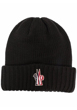 Moncler Grenoble logo-patch knitted virgin wool beanie - Brown