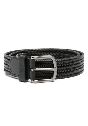 BOSS logo-debossed woven-leather belt - Black