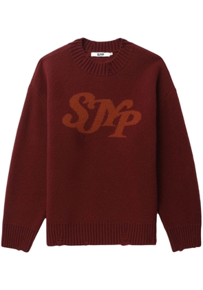 SJYP logo intarsia-knit distressed-effect jumper - Red