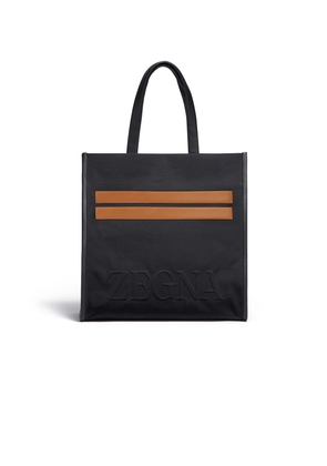 Black Cotton and Leather Start Up Tote Bag