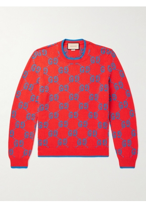 Gucci - Logo-Jacquard Cotton-Blend Sweater - Men - Red - S