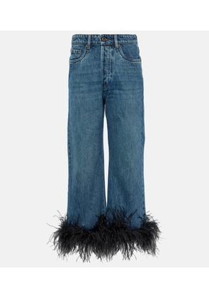 Miu Miu Feather-trimmed straight jeans