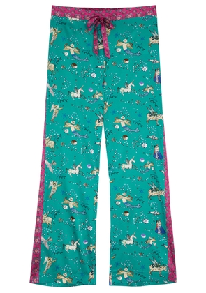 Jessica Russell Flint Nowruz Printed Stretch-silk Pyjama Trousers - Teal - L